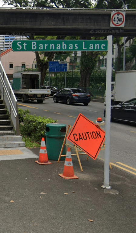 St. Barnabas Lane street sign close to The Arcady Condo on Serangoon Road, Boon Keng, developed by KSH, SLB & H10.
